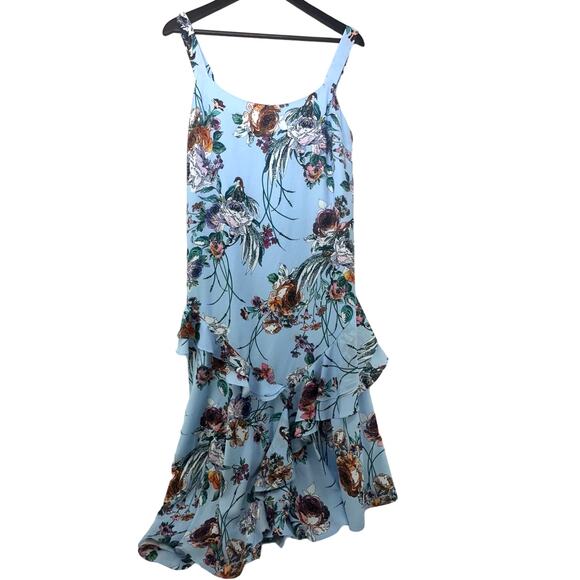 Cooper St Dresses & Skirts - Cooper St Blue Floral Asymmetrial Ruffle Hem Dress Size 8 Fairycore Garden Girl